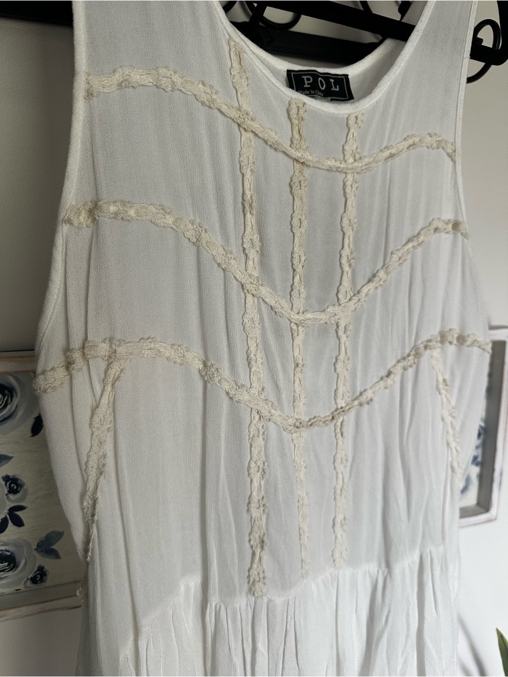 POL White Tank Top with Cream Braided Trim - Picture 3 of 9